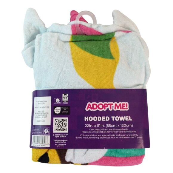 Adopt Me Unicorn Hooded Towel Childrens 22x51 Inch Cotton - Picture 7 of 9